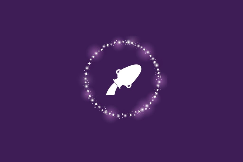 Ilustração do símbolo do signo de Aquário em forma de ânfora branca, cercado por pontos brilhantes sobre fundo roxo