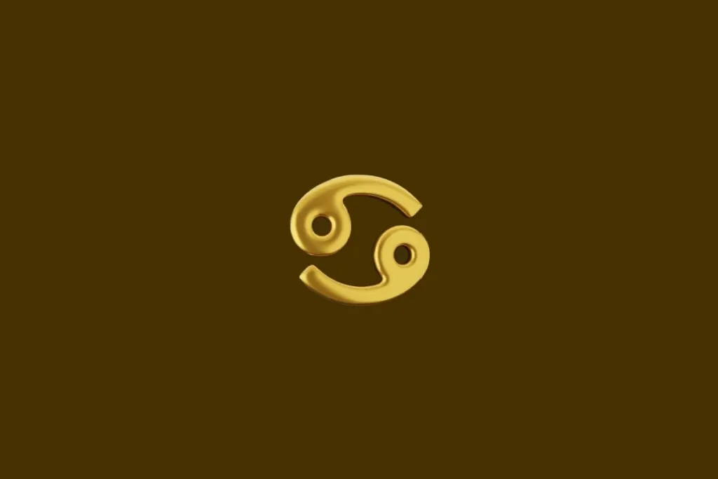 Ilustração dourada do símbolo do signo de Câncer em um fundo marrom