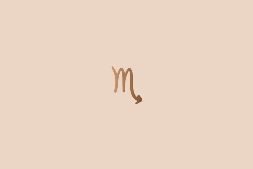 Ilustração do signo de Escorpião na cor marrom em um fundo bege-claro