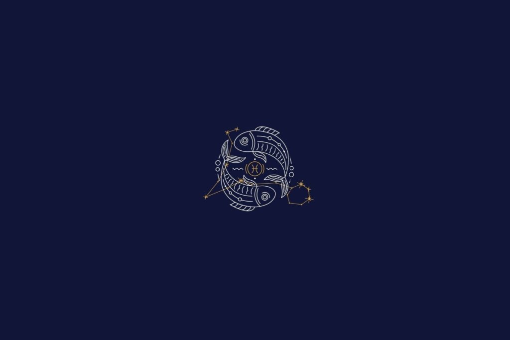 Ilustração do signo de peixes em um fundo azul-escuro