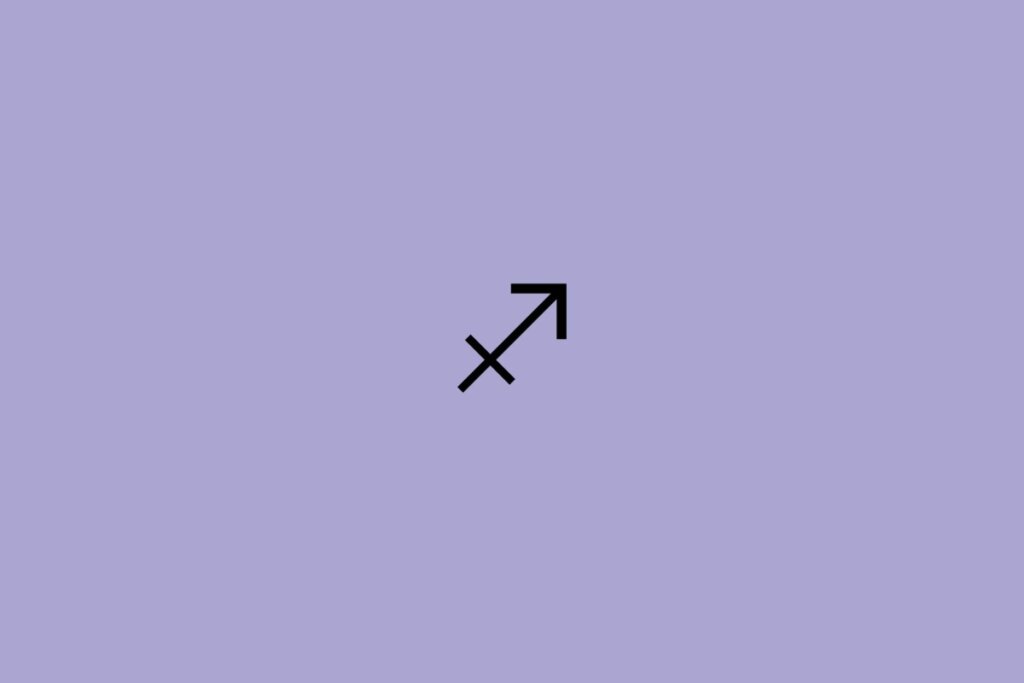 Ilustração do signo de sagitário em um fundo roxo
