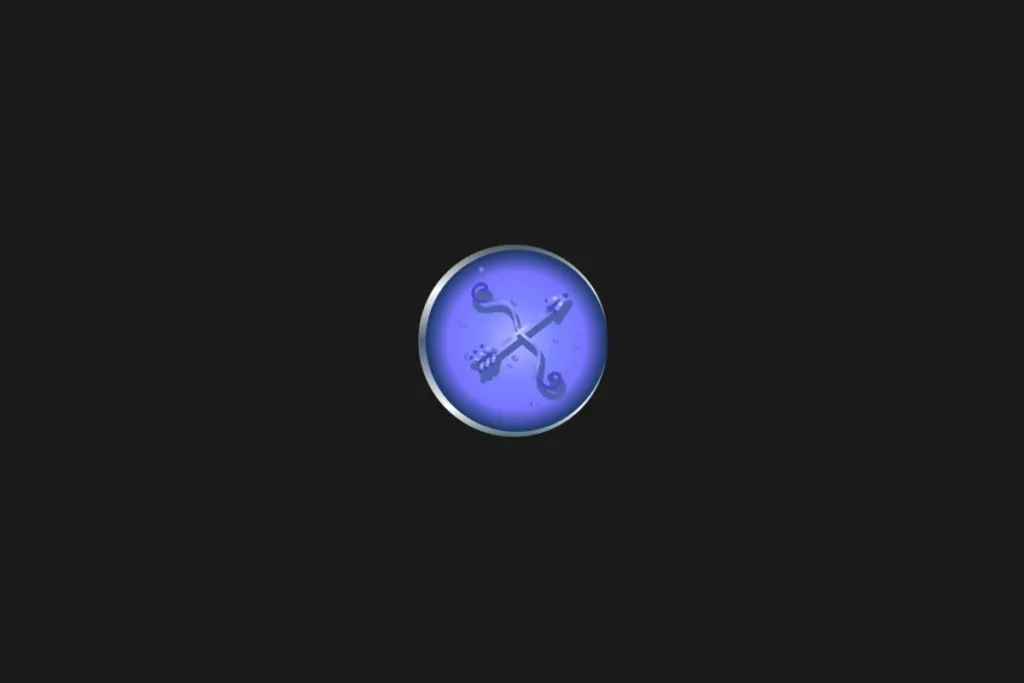 Ilustração de um círculo azul, com o símbolo de sagitário dentro, centralizado em um fundo preto