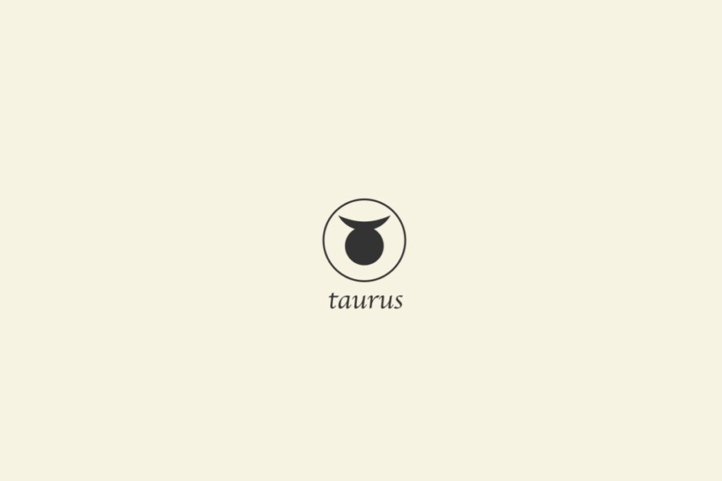 Ilustração do signo de touro na cor preta, com um círculo em volta e o nome abaixo, sobre um fundo cinza