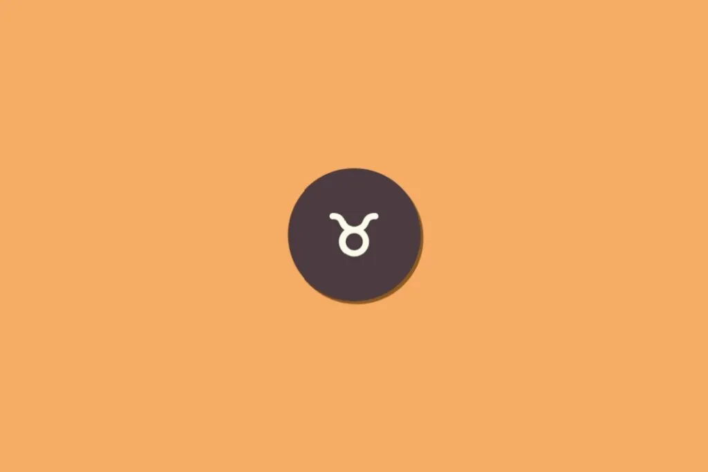 Ilustração do signo de touro na cor branca, dentro de um círculo marrom, centralizado sobre um fundo laranja