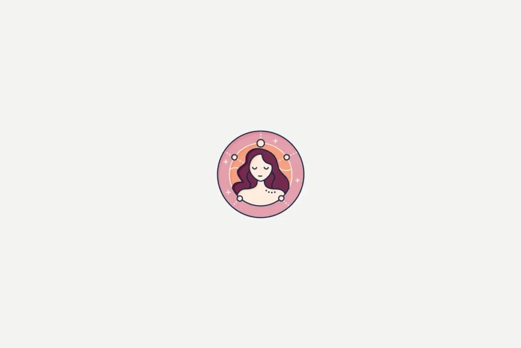 Ilustração de uma mulher dentro de um círculo rosa representando o signo de virgem sobre fundo cinza