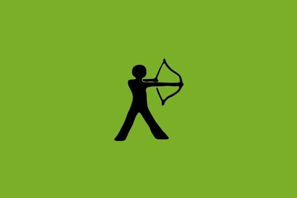 Ilustração do signo de Sagitário com um arqueiro segurando arco e flecha em um fundo verde
