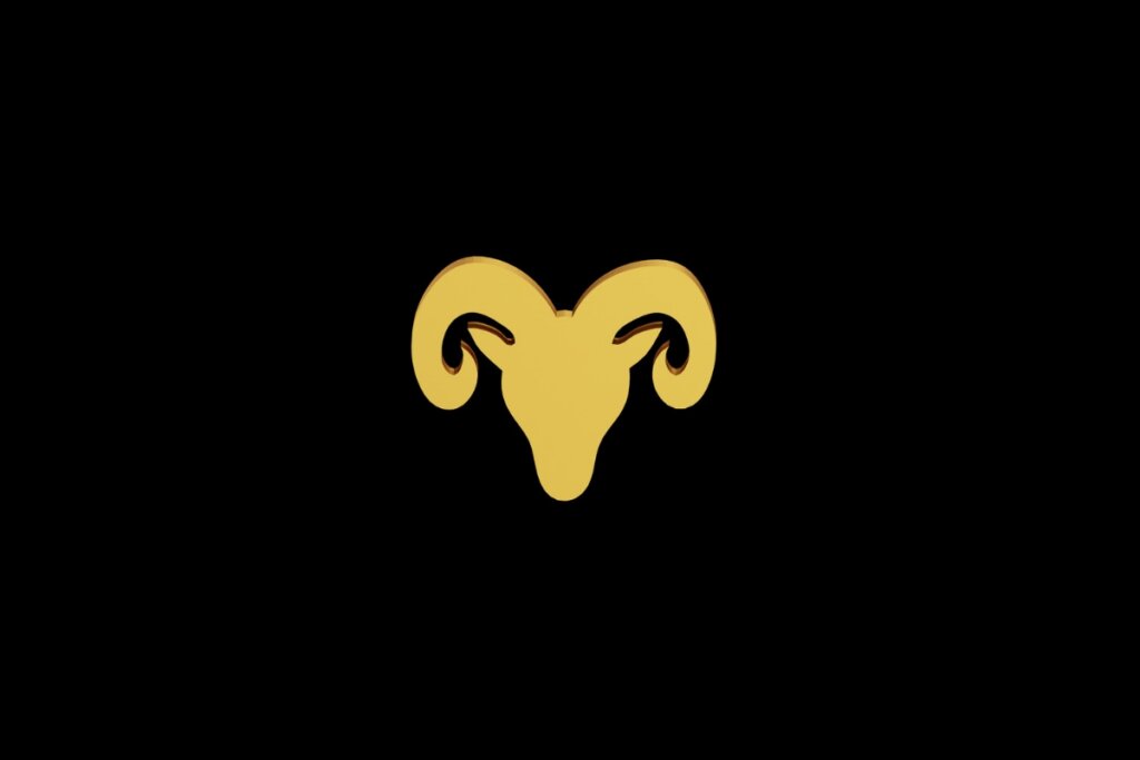 Ilustração do signo de Áries em amarelo em um fundo preto