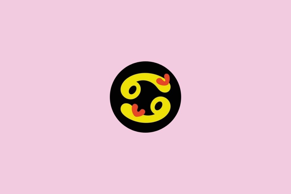 Ilustração do signo de câncer dentro de um círculo em um fundo rosa