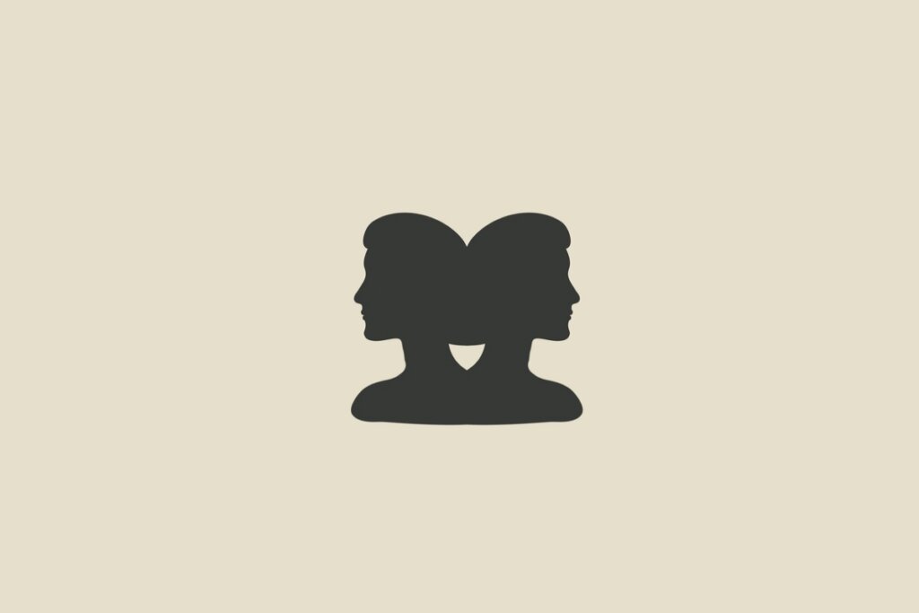 Ilustração do signo de Gêmeos cinza em um fundo bege