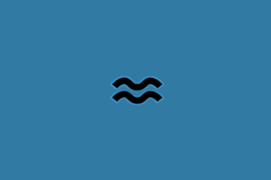 Ilustração do signo de aquário na cor preta sobre um fundo azul