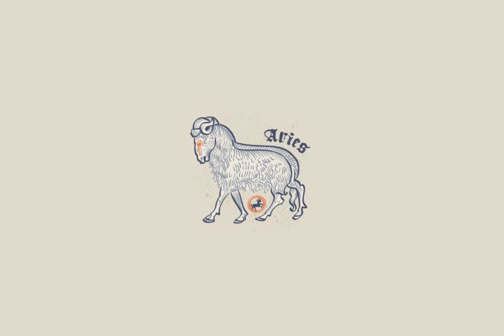 Ilustração de um carneiro, símbolo do signo de áries, em um fundo cinza