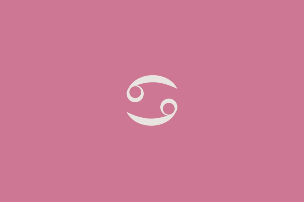 Ilustração do signo de câncer centralizado em um fundo rosa-escuro