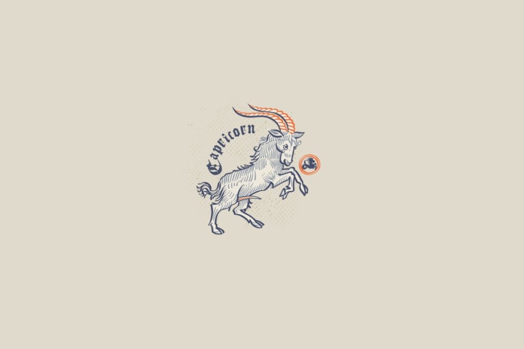 Ilustração de uma cabra, símbolo do signo de capricórnio, em um fundo cinza