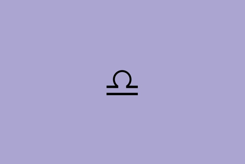 Ilustração preta do símbolo do signo de libra sobre fundo roxo