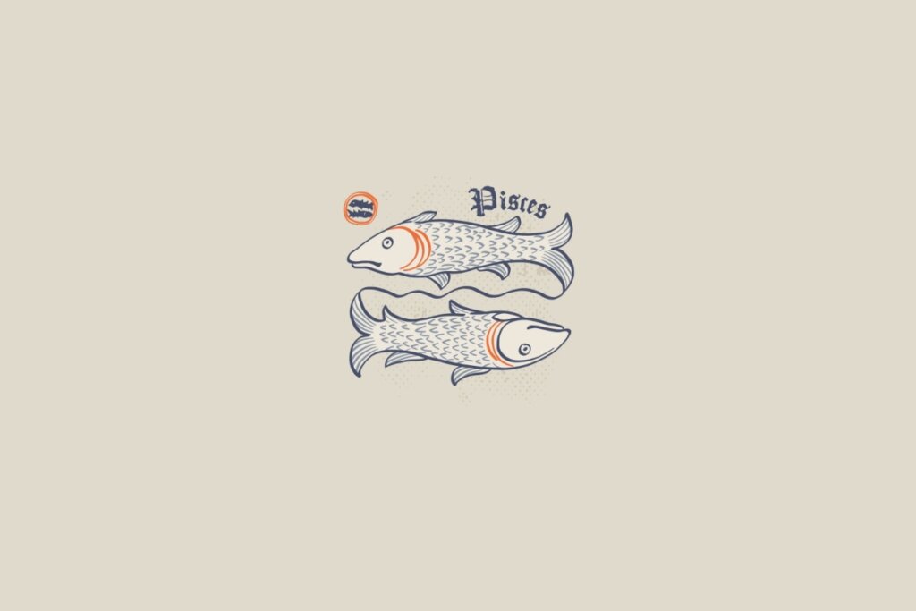 Ilustração de dois peixes, símbolo do signo de peixes, em um fundo cinza