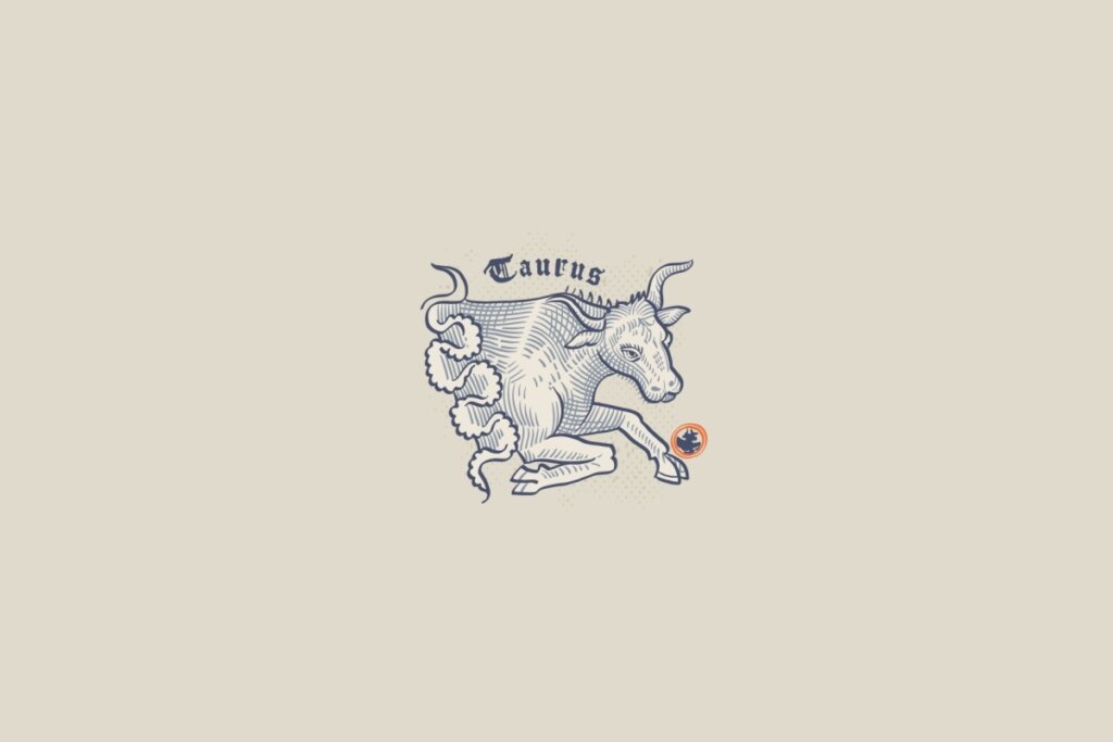 Ilustração de um touro, símbolo do signo de Touro, em um fundo cinza