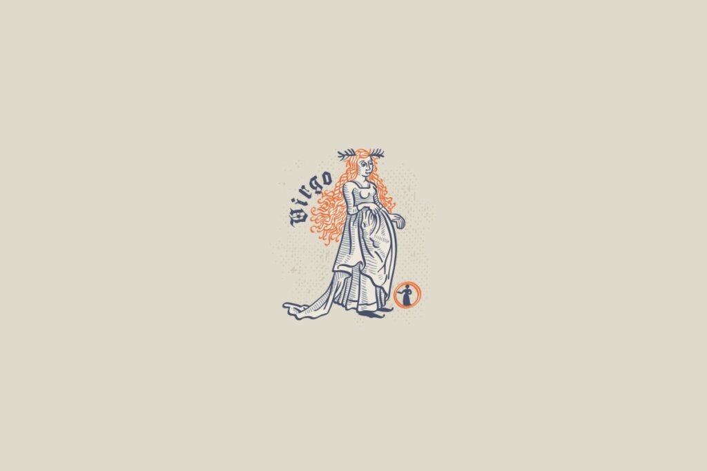 Ilustração de uma mulher, símbolo do signo de virgem, em um fundo cinza