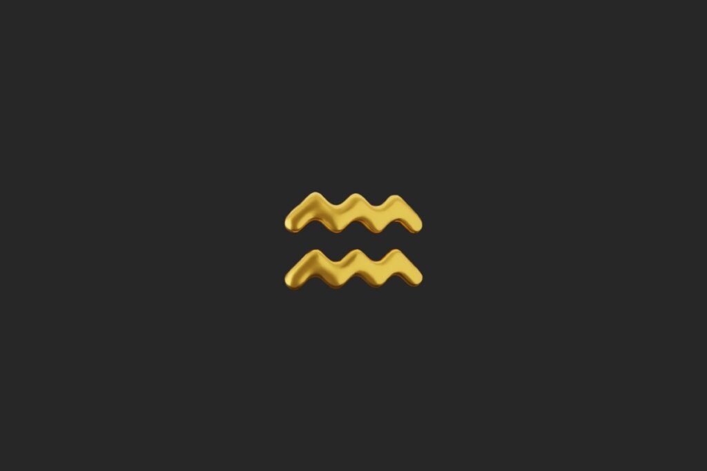 Ilustração do signo de Aquário em dourado em um fundo preto