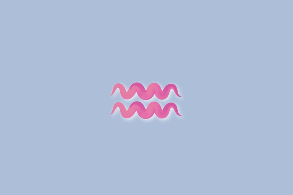Ilustração do signo de aquário na cor rosa e sobre um fundo azul-claro