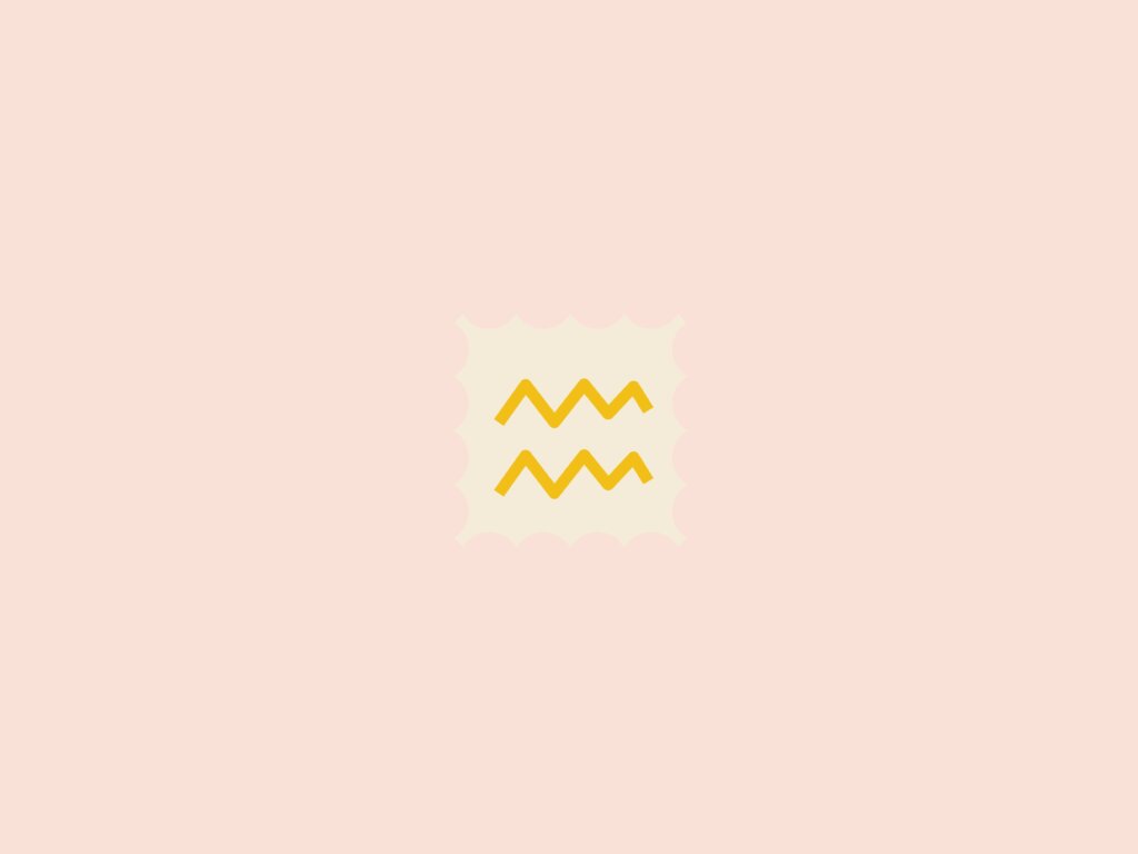 Ilustração do signo de aquário, dentro de um quadrado bege, em um fundo rosa-claro