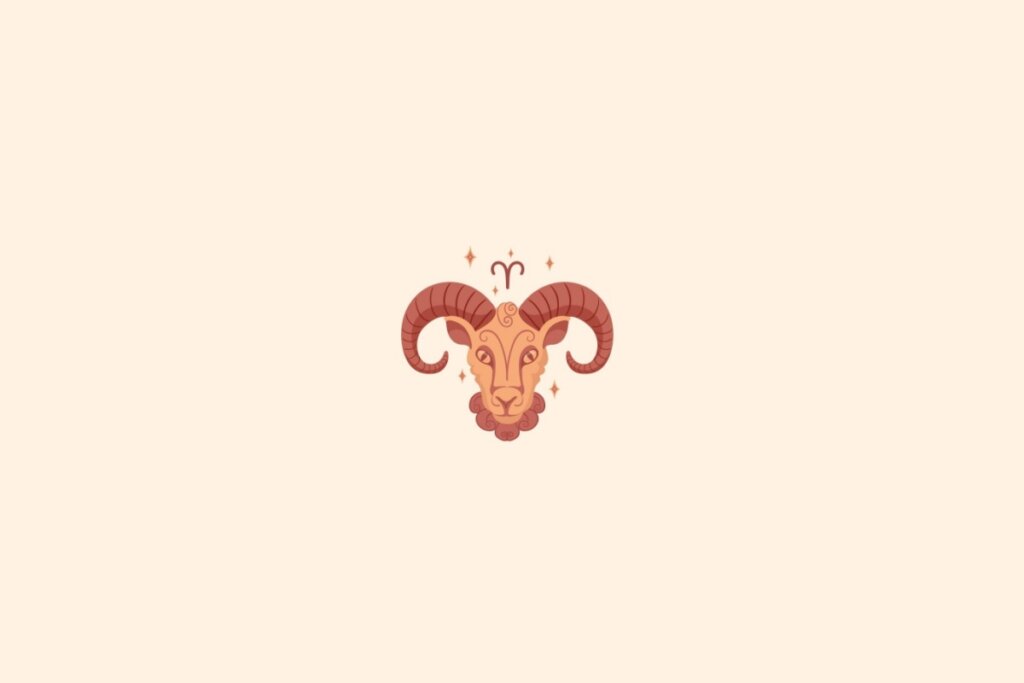 Ilustração do signo de áries com estrelas em um fundo bege