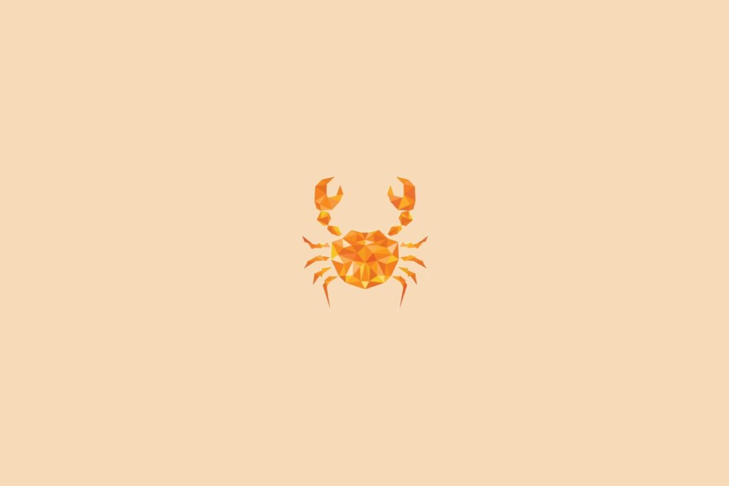 Ilustração do signo de câncer, na cor laranja, centralizado em um fundo laranja-claro