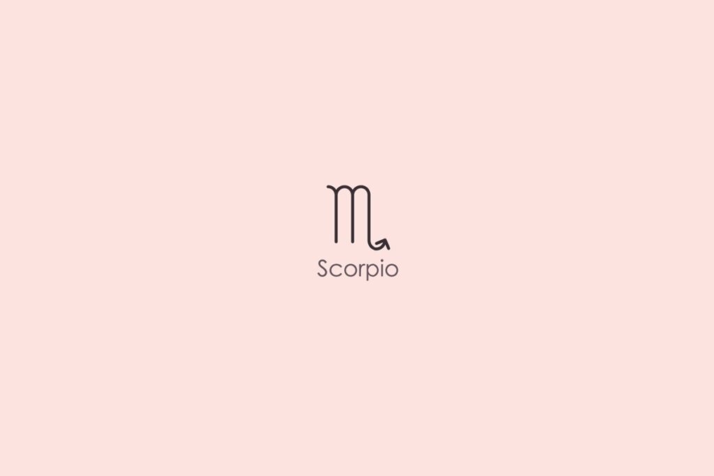Ilustração do signo de escorpião em marrom em um fundo rosa-claro