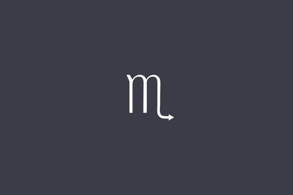 Ilustração do signo de escorpião centralizado em um fundo azul-escuro