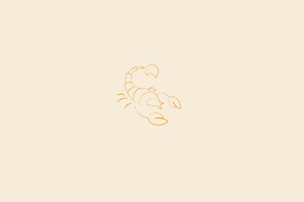 Ilustração do signo de escorpião centralizado em um fundo bege-claro