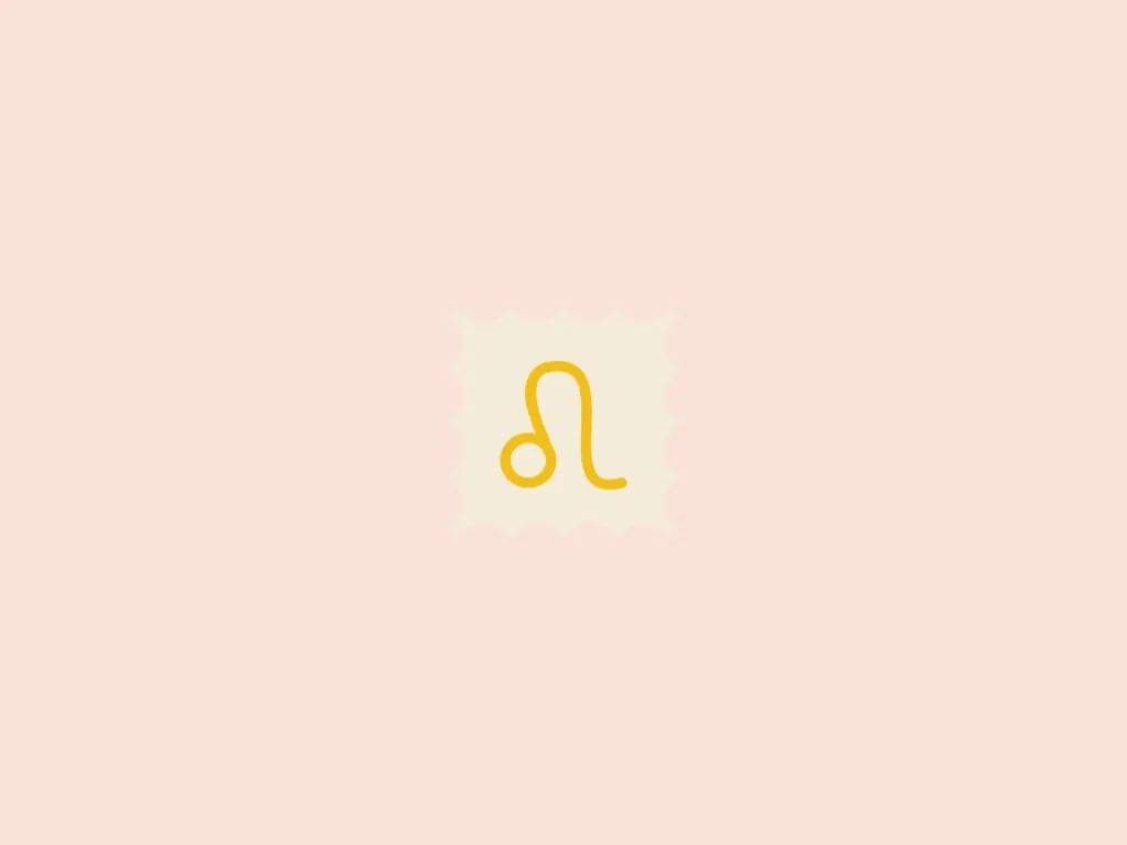 Ilustração do signo de leão, dentro de um quadrado bege, em um fundo rosa-claro