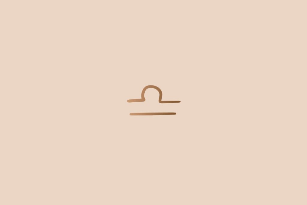 Ilustração do signo de libra na cor marrom em um fundo rosa-claro