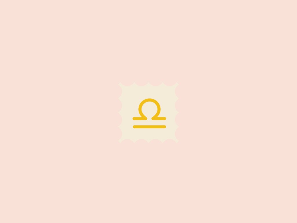 Ilustração do signo de libra, dentro de um quadrado bege, em um fundo rosa-claro