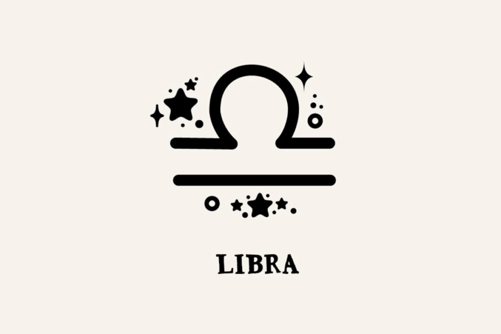 Ilustração com estrelas do signo de Libra em um fundo bege