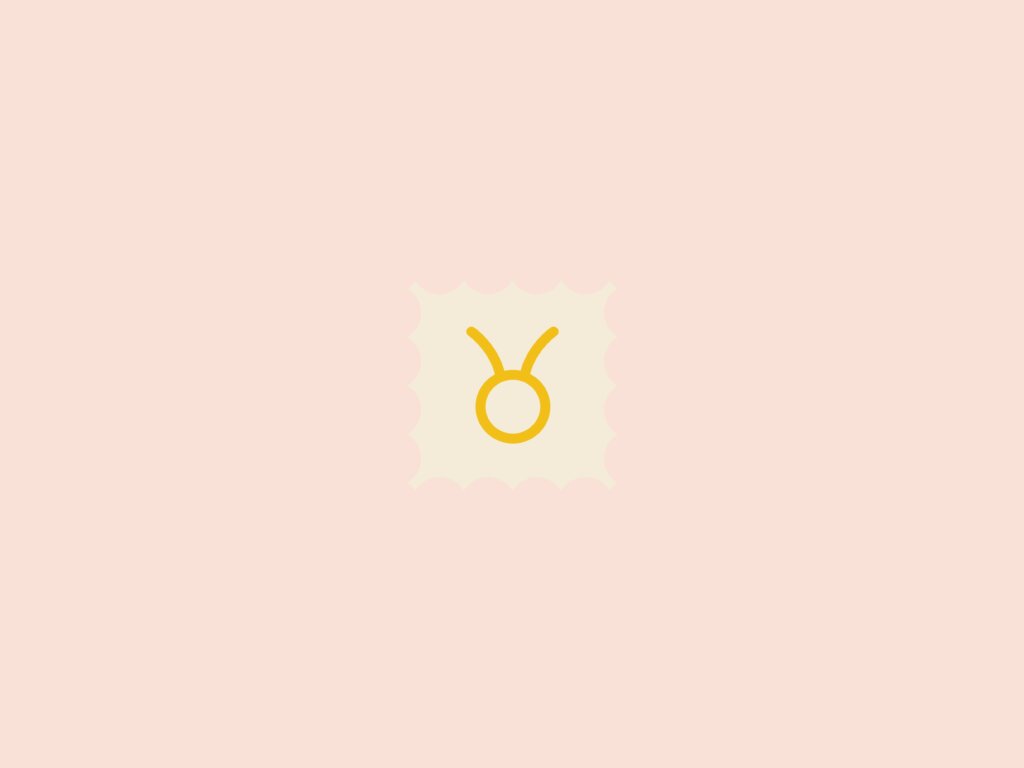 Ilustração do signo de touro, dentro de um quadrado bege, em um fundo rosa-claro