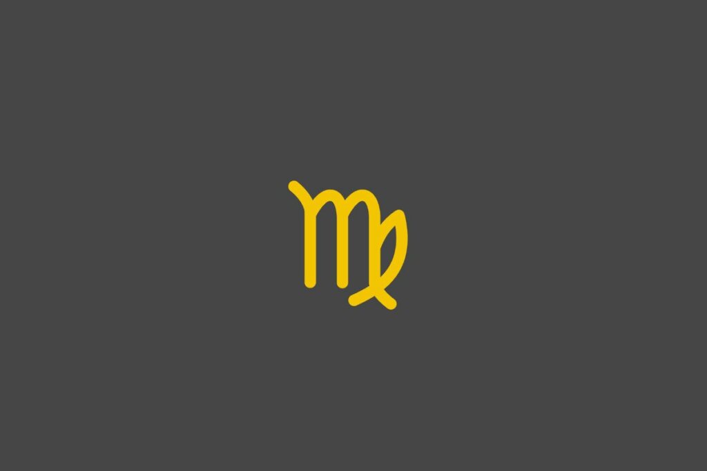 Ilustração do signo de virgem em amarelo em um fundo cinza