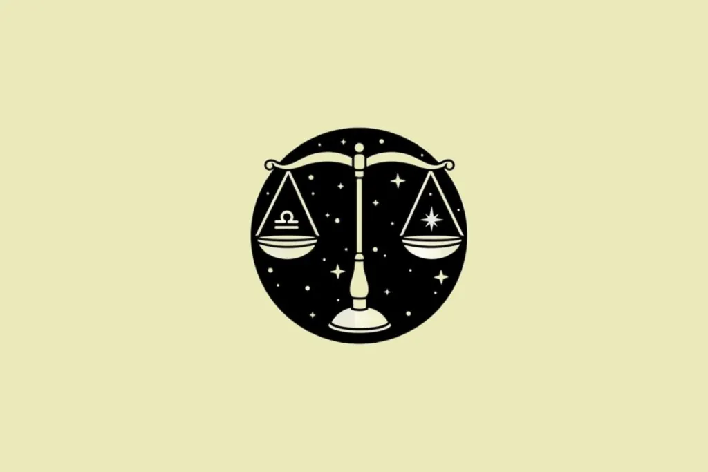 Ilustração do signo de Libra em preto sobre um fundo amarelo