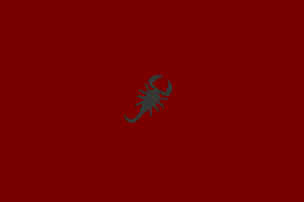 Símbolo do signo de Escorpião em preto em fundo vinho