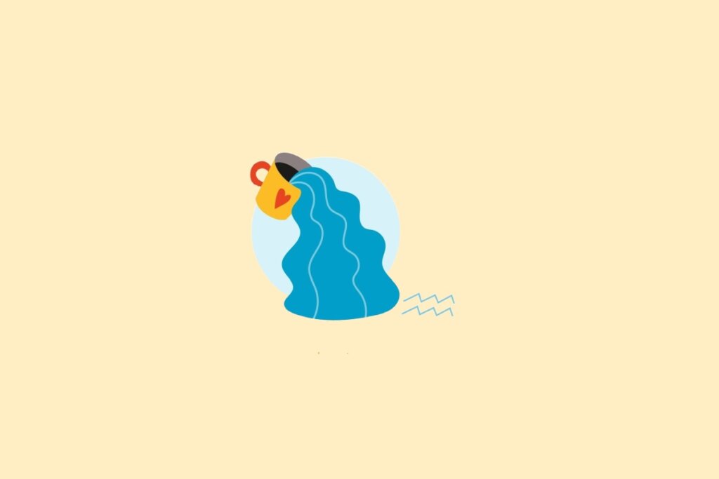 Ilustração de uma ânfora com água em um círculo azul, sobre um fundo amarelo-claro