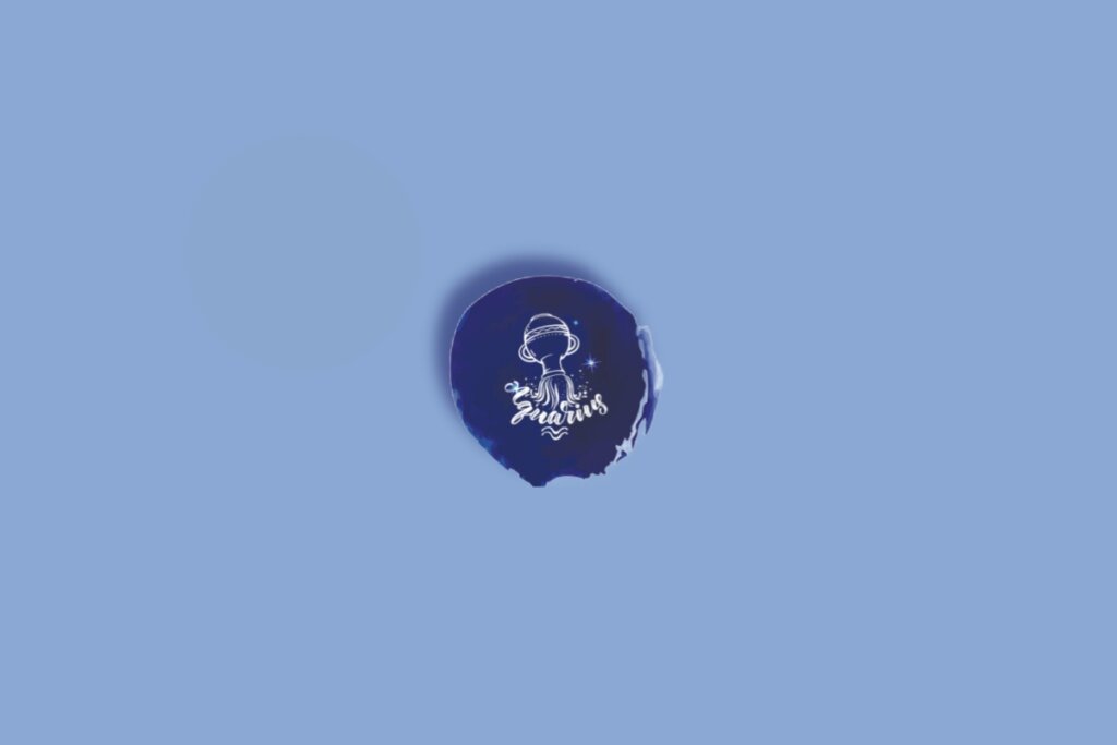 Ilustração do signo de aquário em um círculo com fundo azul e branco com estrelas