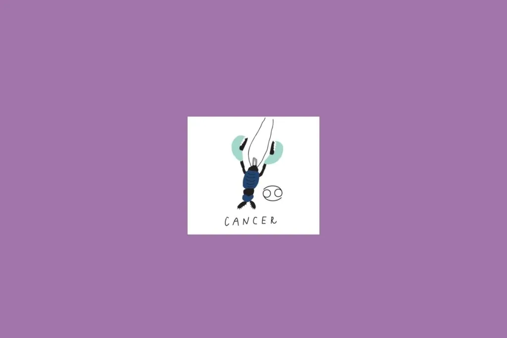 Ilustração de um caranguejo dentro de um quadrado branco sobre um fundo roxo
