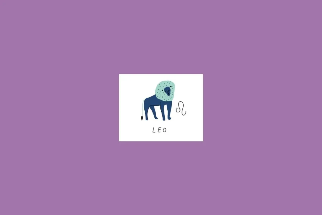 Ilustração de um leão azul dentro de um quadrado branco sobre um fundo roxo
