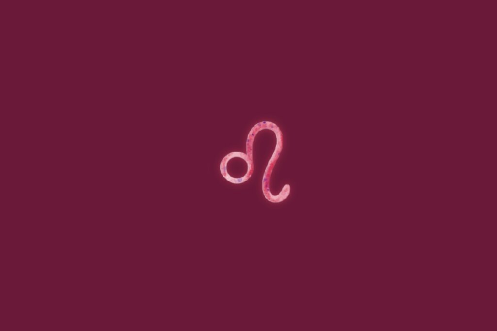 Ilustração do signo de leão centralizado em um fundo rosa