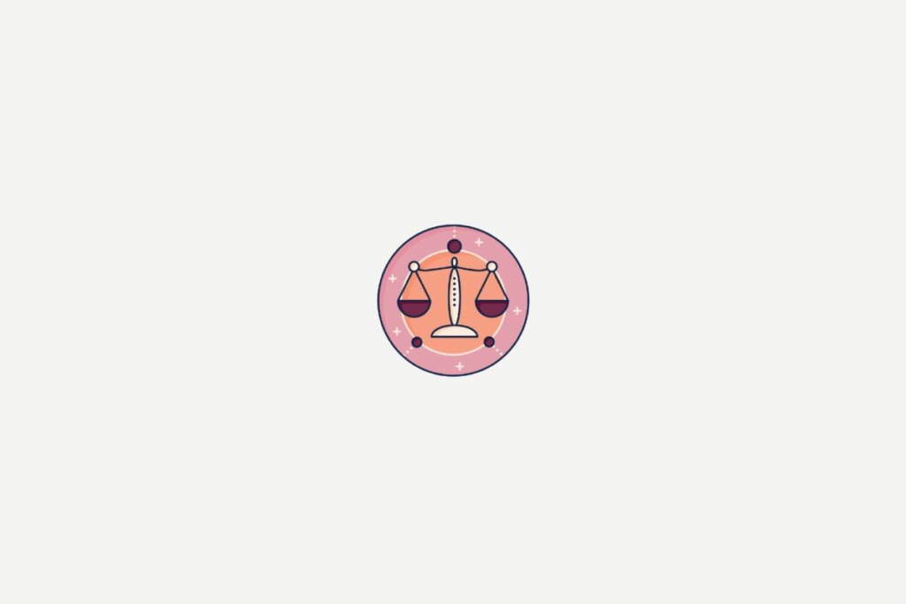 Ilustração do signo de Libra dentro de um círculo rosa