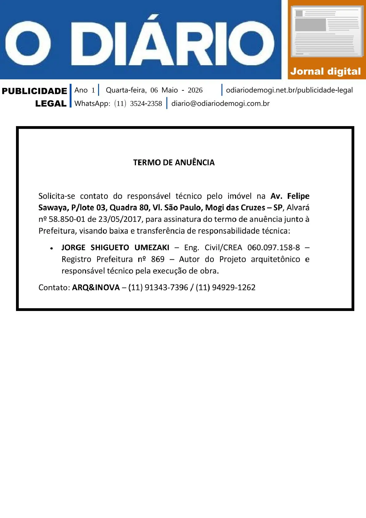 Quarta-Feira, 06 de Maio 2026