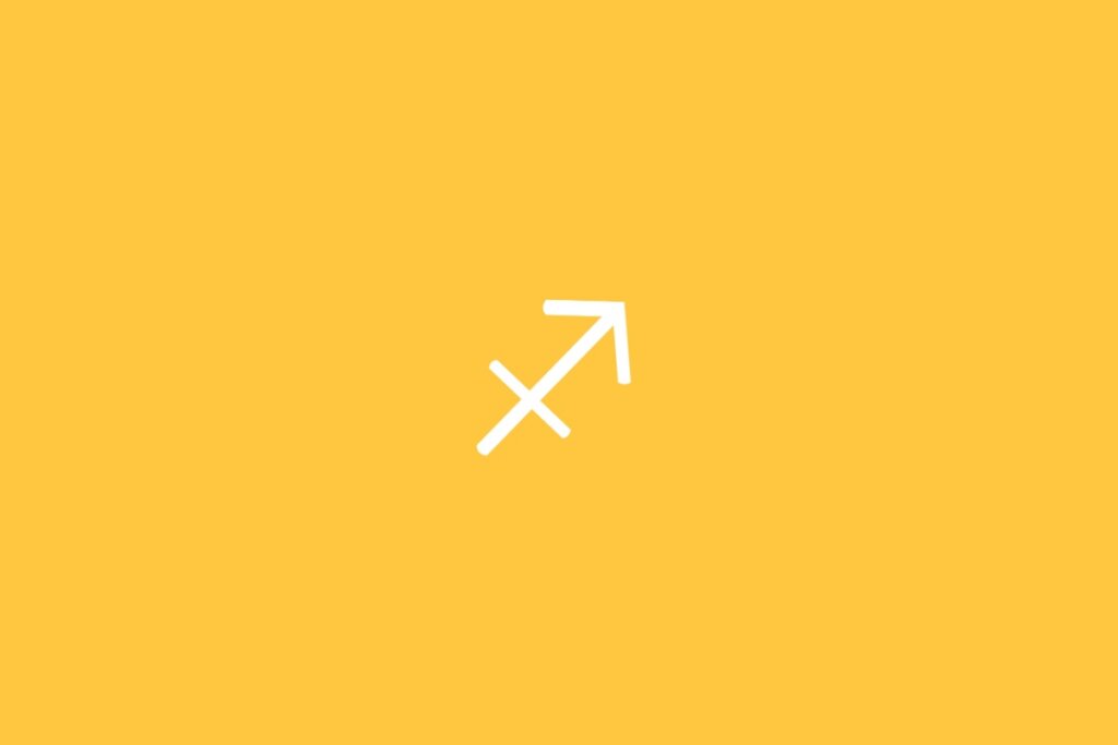 Ilustração do signo de Sagitário em branco em um fundo amarelo