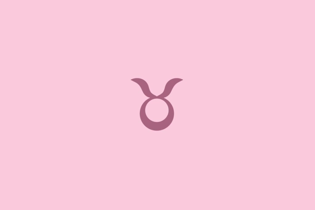 Ilustração do signo de touro na cor roxa centralizado em um fundo rosa-claro