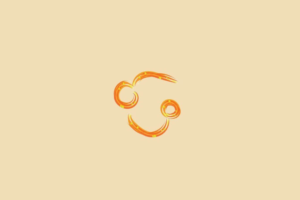 Ilustração do signo de câncer, na cor laranja-escuro, centralizado em um fundo laranja-claro
