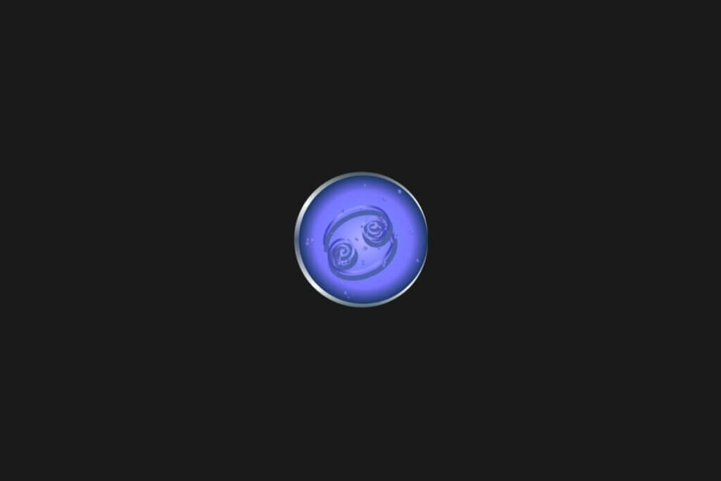 Ilustração de um círculo azul, com o símbolo de câncer dentro, centralizado em um fundo preto