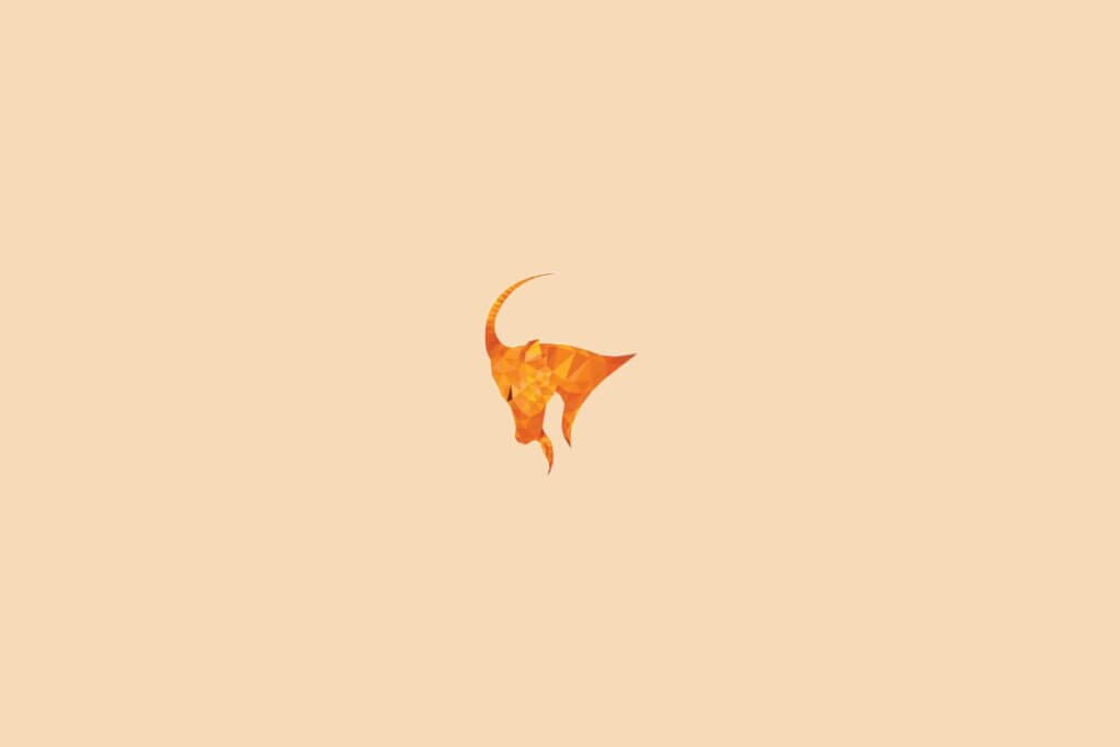 Ilustração do signo de capricórnio, na cor laranja, centralizado em um fundo laranja-claro