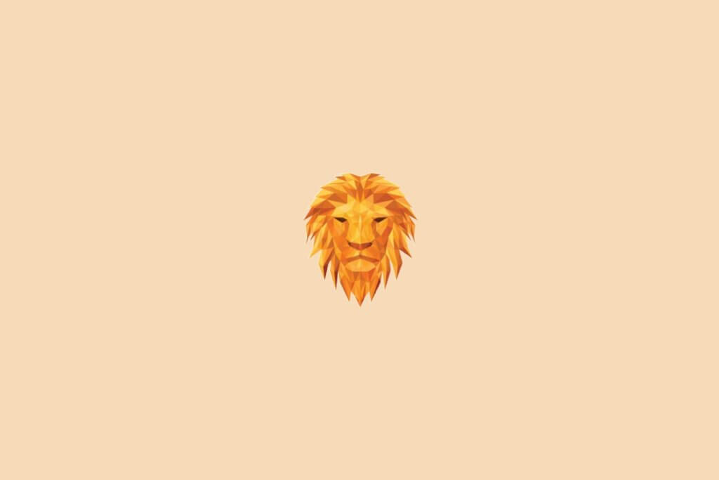 Ilustração do signo de leão, na cor laranja, centralizado em um fundo laranja-claro